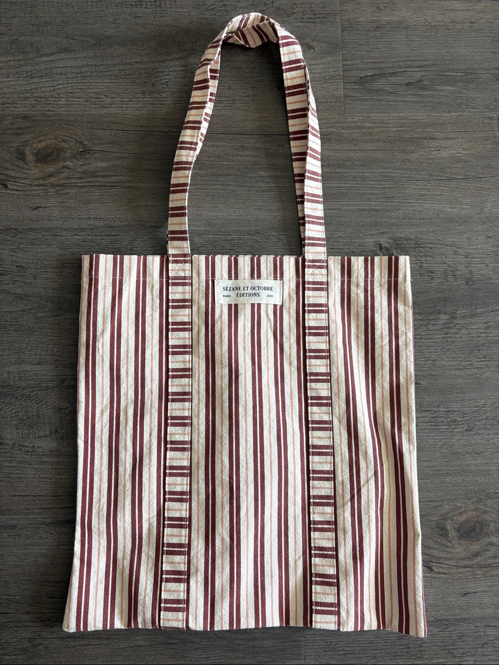 Sezane Striped Red & Cream Canvas Tote Bag